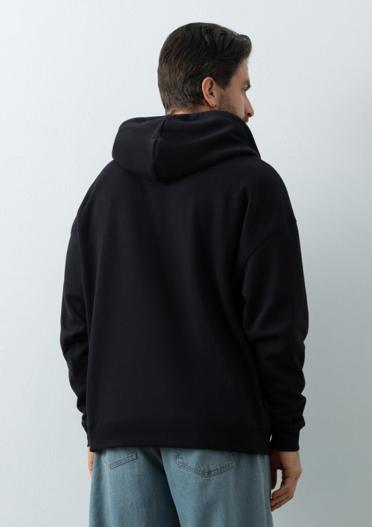 Толстовка унисекс оверсайз на молнии с капюшоном сэндвич с именной вышивкой (Черный)